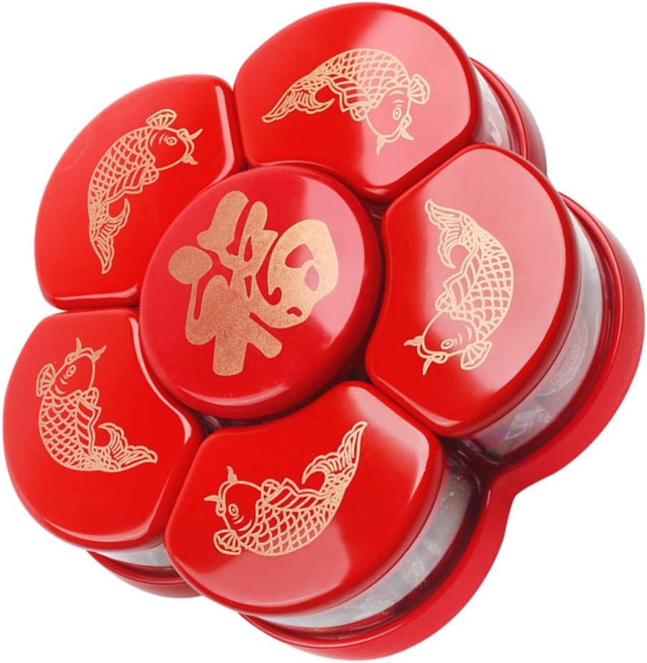Cabilock 1pc Boxes Dried Fruit Box Party Serving Platter Candy New Year Cookie Container Appetizer Plates Tins Vintage Tray Storage Cubes with Lid Plastic to Rotate Chinese Style Tray Cover