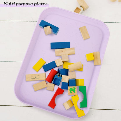 4 Pack Multicolo Plastic Serving Trays for Party Serving Food - Rectangular, 8.66 by 12 in, Heavy Duty Dessert Trays for Food Erving Platters for Party Tray Decor Veggie,Snack