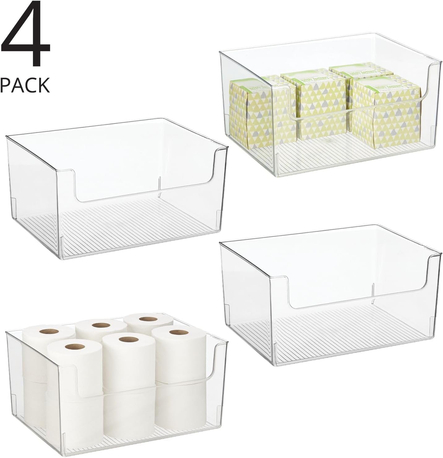 mDesign Modern Plastic Open Front Dip Storage Organizer Bin Basket for Bathroom Organization - Vanity Shelf, Cubby, Cabinet, and Closet Organizing Decor - Ligne Collection - 2 Pack - Clear