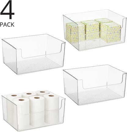 mDesign Modern Plastic Open Front Dip Storage Organizer Bin Basket for Bathroom Organization - Vanity Shelf, Cubby, Cabinet, and Closet Organizing Decor - Ligne Collection - 2 Pack - Clear