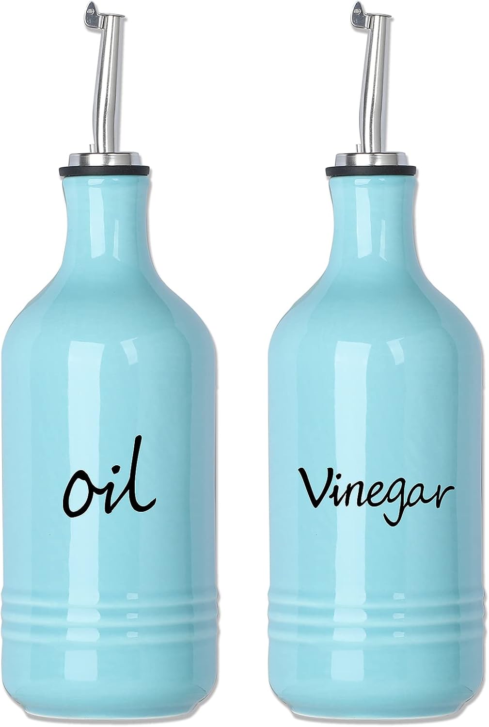 Farmhouse Ceramic Oil and Vinegar Dispenser Bottle Set, Perfect for Storage of Oil and Vinegar,15 oz (White)