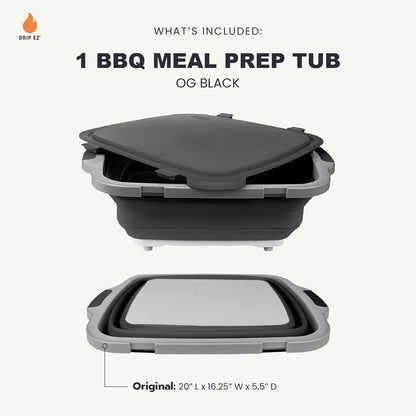 Drip EZ Collapsible BBQ Prep Tub - for Meal Prep Marinating Food Storage - Includes Cutting Board & Locking Lid - (1) XL - Black
