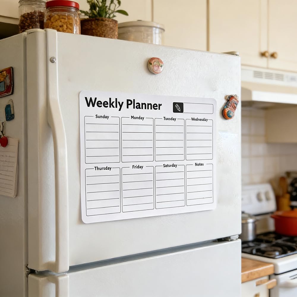 Magnetic Refrigerator Calendar Weekly & Monthly Planner, Erasable Whiteboard Sticker with Notes Section, Ideal for Organizing Meal Plans and Scheduling Tasks