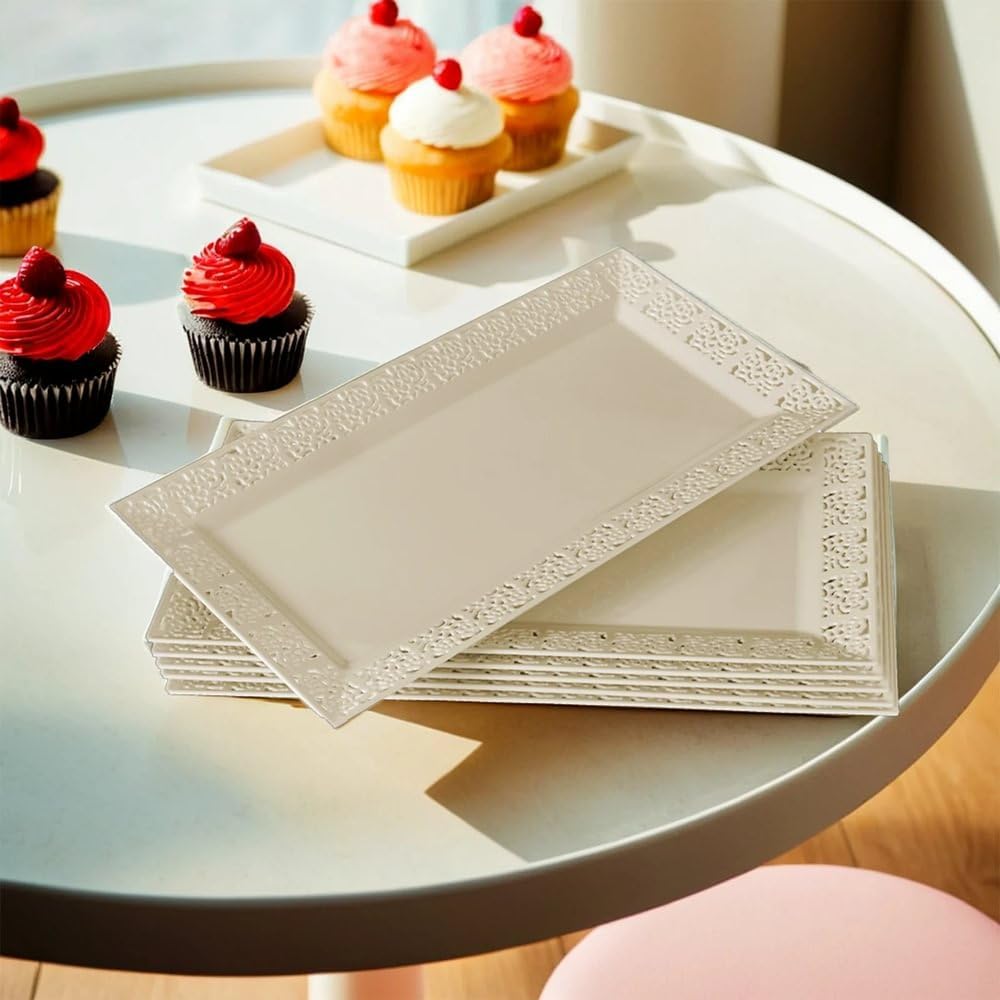 Rectangle White Serving Tray (2-Pack) - 17.5" Disposable Serving Platter for Appetizer, Fruits & Serving Dishes | Perfect Plastic Tray For Party Serveware