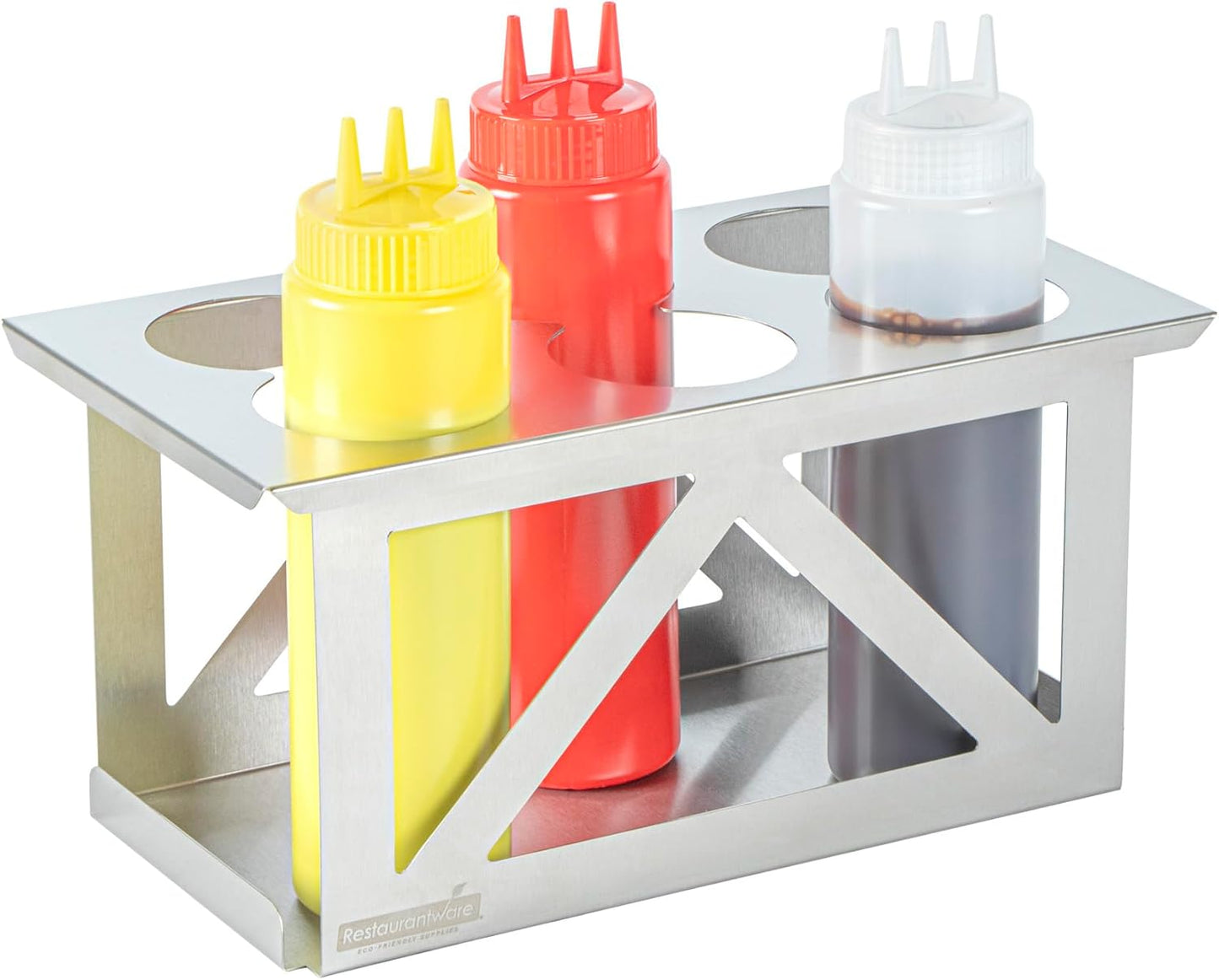 Restaurantware Stainless Steel Bottle Organizer - 1 Count - 6.299 x 7.087 x 0.394 Inches - Dishwasher-Friendly Condiment Holder - Kitchen Bottle Rack - Space-Saving Design - Silver