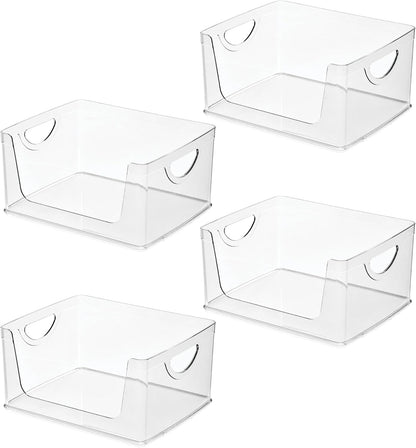 iDesign Stackable Open-Front Storage Bins with Handles for Kitchen and Pantry - Set of 4 - Clear