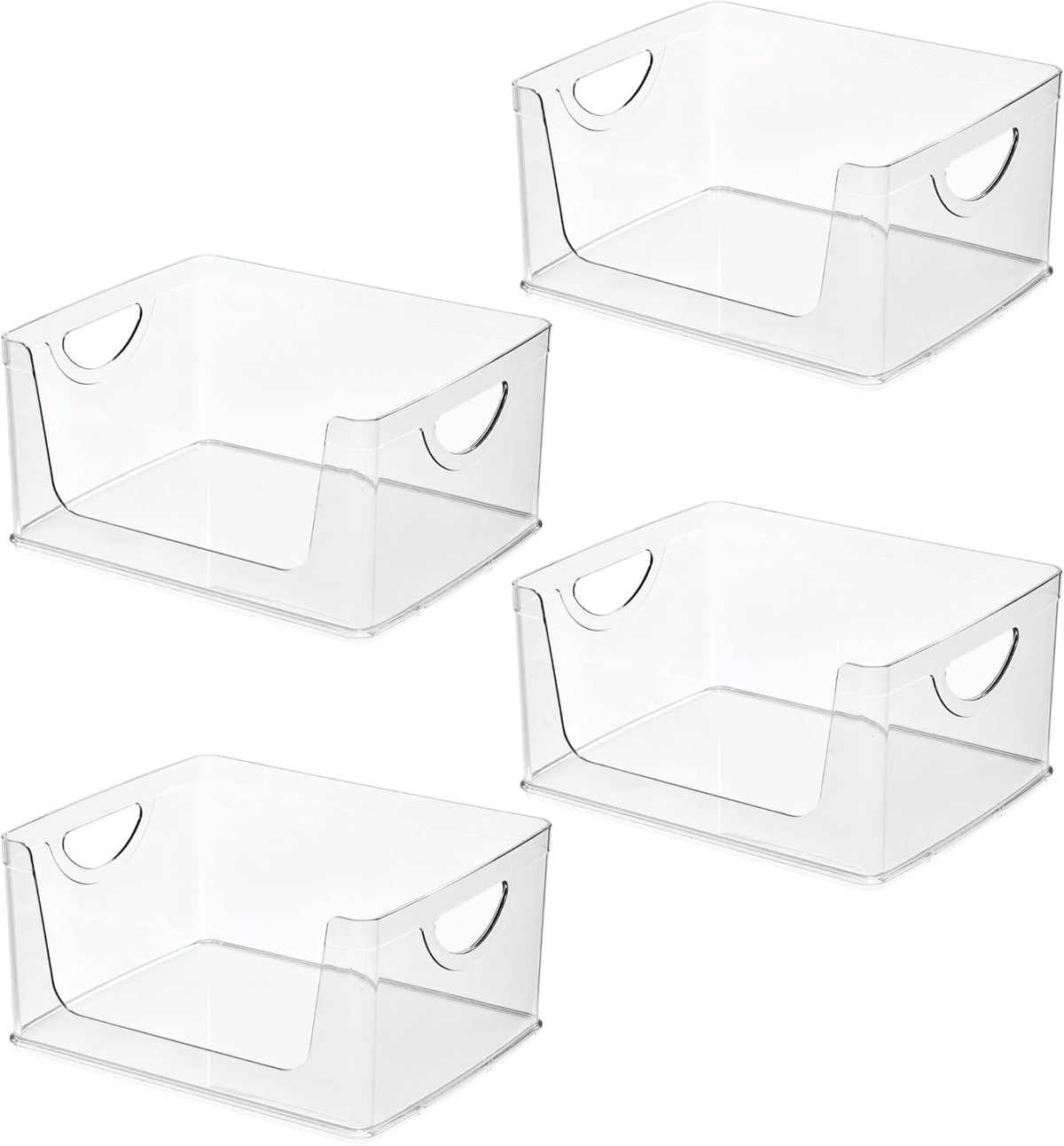 iDesign Stackable Open-Front Storage Bins with Handles, Set of 4, Clear | For Kitchen and Pantry