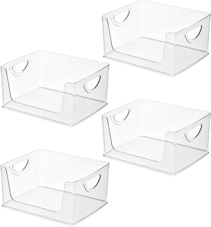 iDesign Stackable Open-Front Storage Bins with Handles, Set of 4, Clear | For Kitchen and Pantry
