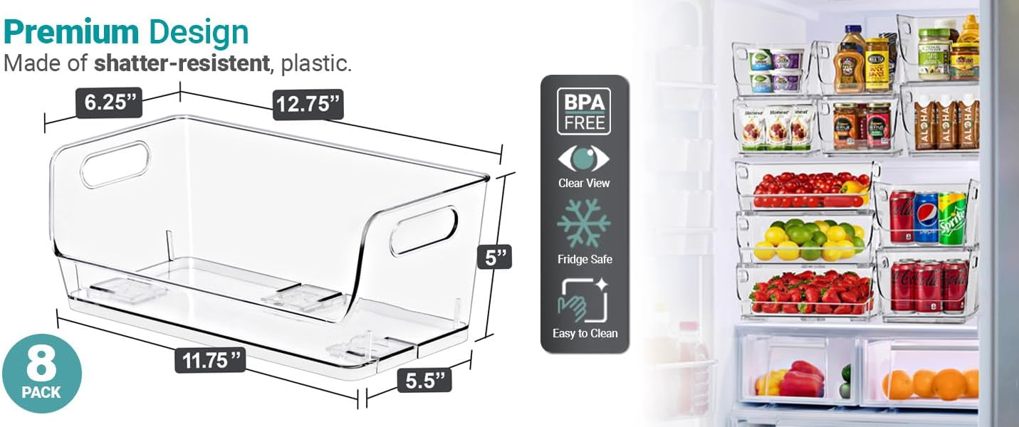 Sorbus Stackable Storage Bins Open Front - Clear Stackable Storage Bins - Pantry Bins for Storage and Organization - Acrylic Stackable Bins for Kitchen - Clear Pantry Organizer Bins (Medium 2 Pack)