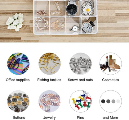 Vidifor 2 Packs 8-Compartments Art Supply Container, Clear Plastic Organizer Box with Dividers for Crafts Jewelry Fishing Tackles Hardware Metal