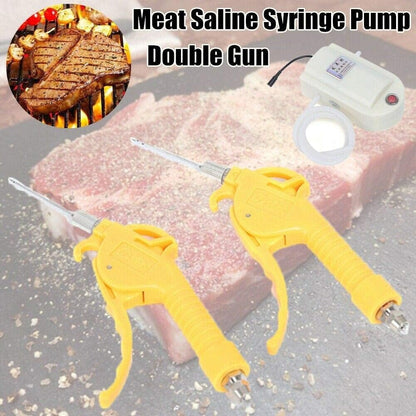 Electric Meat Marinade Injector Pump with Dual Guns, 50W Automatic Meat Injector Kit Meat Saline Syringe Pump Gun with Hose for BBQ, Turkey Pork Beef, 10 Stainless Steel Needles