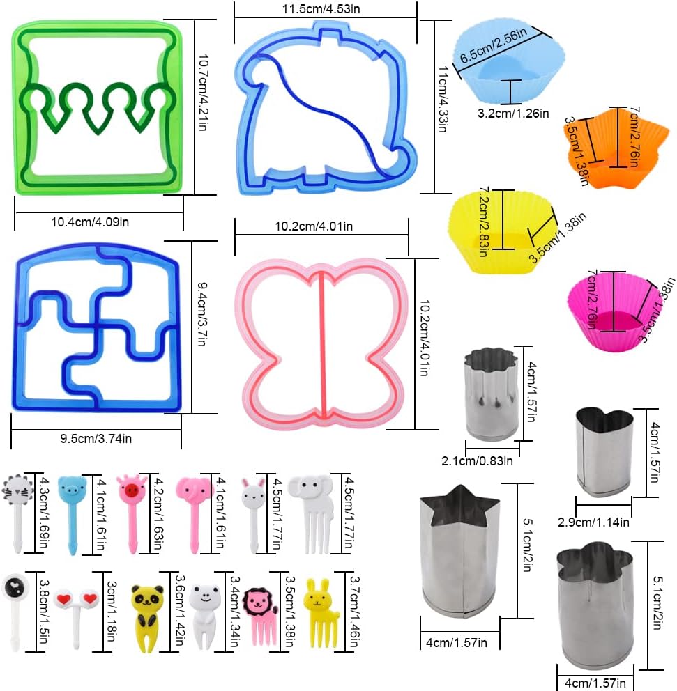 JOGILBOY 32 Pcs DIY Food Set Sandwich Cutters and Sealer Sandwiches Maker Fun Crust Shapes Fruit Vegetable Picks Bento Lunch Box Accessories