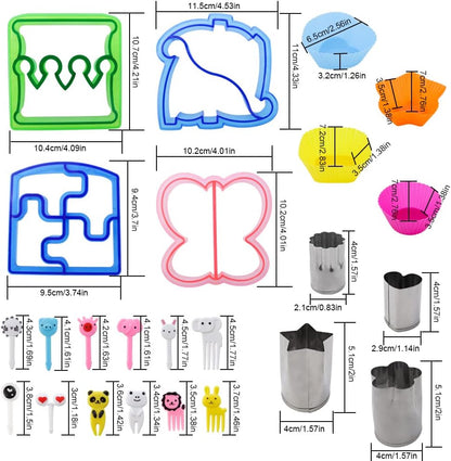 JOGILBOY 32 Pcs DIY Food Set Sandwich Cutters and Sealer Sandwiches Maker Fun Crust Shapes Fruit Vegetable Picks Bento Lunch Box Accessories