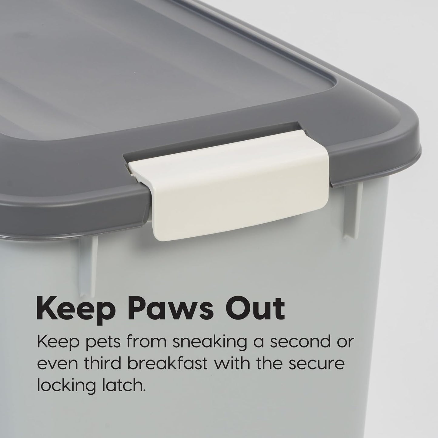 IRIS USA Dog Food Storage Container with Wheels, Airtight Lid, 2-Cup Scoop, Up to 30 Pounds Pet Food Storage, Built in Scoop Storage in Lid, Versatile Pet Food Bin, Portable, BPA Free, Gray/Dark Gray