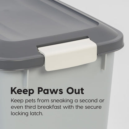 IRIS USA Dog Food Storage Container with Wheels, Airtight Lid, 2-Cup Scoop, Up to 30 Pounds Pet Food Storage, Built in Scoop Storage in Lid, Versatile Pet Food Bin, Portable, BPA Free, Gray/Dark Gray