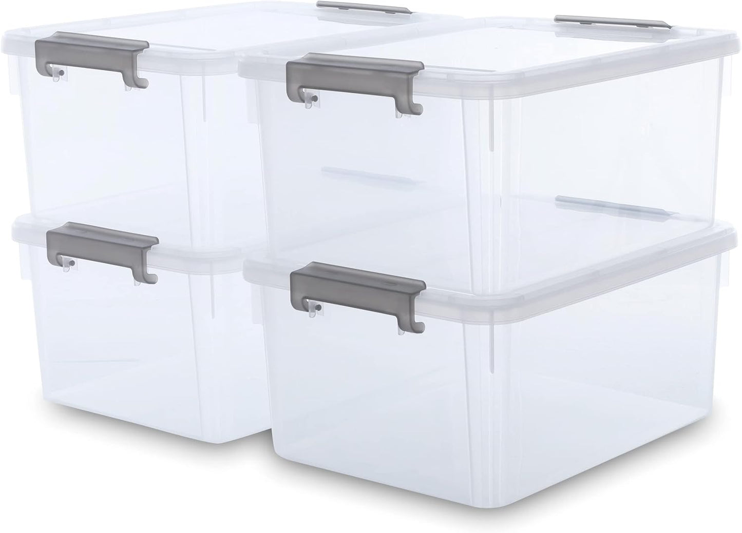 Citylife 32 QT Plastic Storage Bins with Latching Lids Stackable Storage Containers for Organizing Large Clear Storage Box for Garage, Closet, Kitchen, 4 Packs