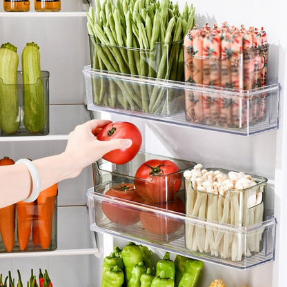 Crystal ClearFreezer Storage Bins,4 Pack Cleard Plastic Bins for Refrigerator and Pantry,Clear Plastic OrganizerBins with Handles,Stackable Kitchen Cabinet Organizer for Frozen Food,Meat & Veggies