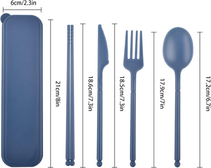Reusable Utensils Set with Case, Plastic Travel Utensils, 1 Sets Plastic Spoons and Forks Set for Lunch Box, Picnic, Travel, Camping (Blue)