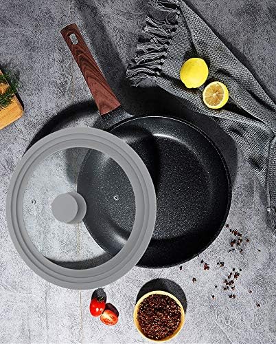 TOPULORS Universal Lid for Pots, Pans, and Skillets - Tempered Glass Lid with Silicone Rim Fits 8", 9", 9.5" Inner Diameter Cookware Frying Pan Cover Replacement Lid - Dishwasher Safe, Grey