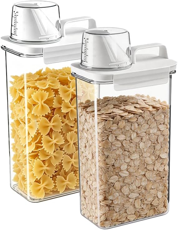 Cereal Storage Containers Sets,BPA Free with Pouring Spout Handle Airtight Food Storage Dispenser with lids For Rice Flour Pasta Grain, Pet Food Storage Container (37.2 oz + 77.7 oz (2 of Each))