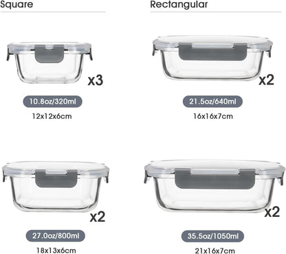 S SALIENT 18 Pieces Glass Food Storage Containers with Lids,Airtight Glass Meal Prep Containers,Glass Storage Containers Set for Kitchen,Pantry BPA Free & Leak Proof (9 lids & 9 Containers)