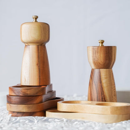 Pepper Grinder, Pepper Mill with Adjustable Stainless Steel, Acacia Wood, 14 cm/5 inch Height, Bottom Dia: 6 cm/2.36 inch (Tray is NOT Included)