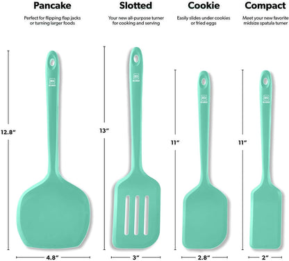 DI ORO Silicone Turner Spatula Set - Kitchen Spatulas for Nonstick Cookware - Cooking Utensils for Flipping Eggs & Pancakes - 600°F Heat-Resistant BPA Free Turners - Dishwasher Safe (4pc, Black)
