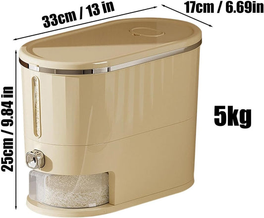 Rice Dispenser 5kg Leakproof with Measuring Cup | Large Rice Storage Container for Kitchen Pantry Apartment Restaurant RV Sugar Flour Cereal Pet Food