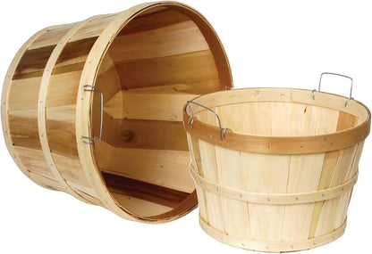 Lehman's Handcrafted Storage Baskets, Vintage Style USA Made Poplar Wood with Wire Handles, Set of 2 with One Bushel and One Half Bushel Basket