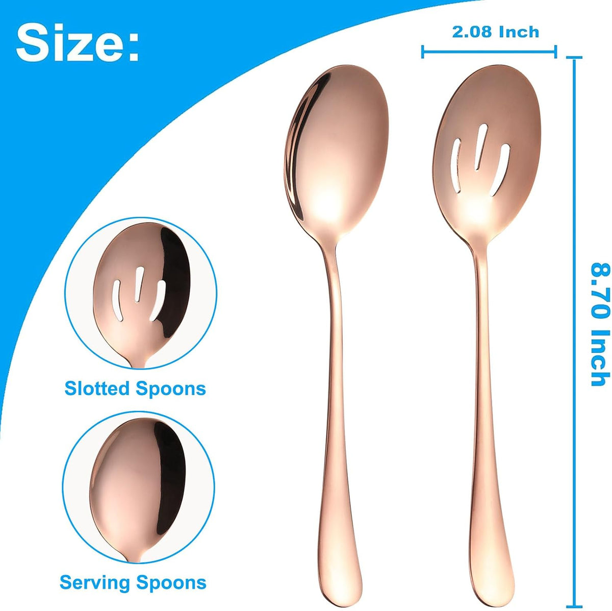Serving Spoons Set, 8.7 Inch Serving Spoon, Slotted Spoons, Gold