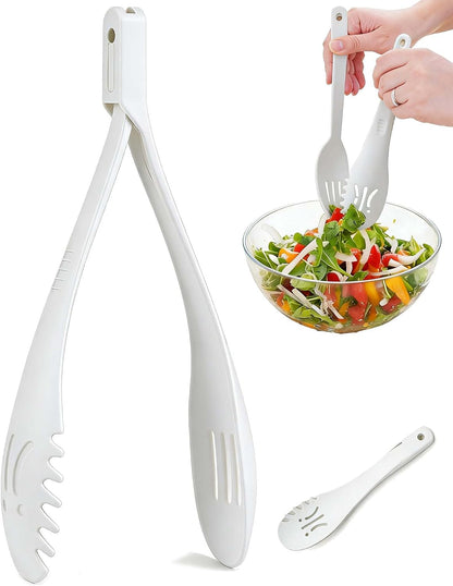 3-in-1 Multi-Functional Kitchen Tongs | Food Serving Spoon & Rice Spoon | Detachable & Easy to Clean | Non-slip Design for Home & Kitchen Daily Use (White)