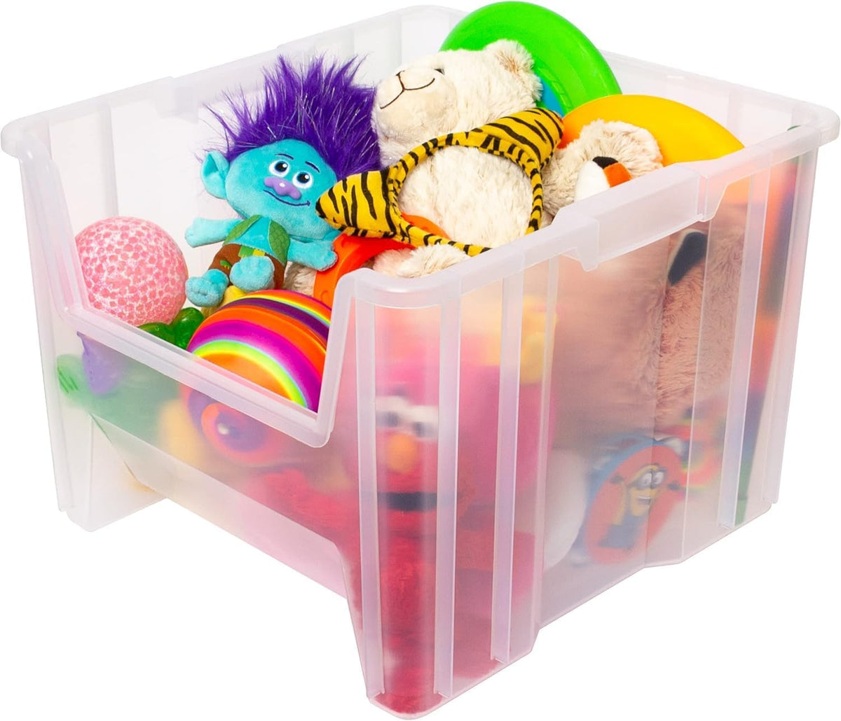 Akro-Mils 13018 Stak-N-Store Stackable Storage Bins, Heavy Duty Garage Storage Containers, Open Front Plastic Organizer for Tools, Shelves, Closet Organizer, 17-1/2" x 16-1/2" x 12-1/2", Clear, 2-Pack