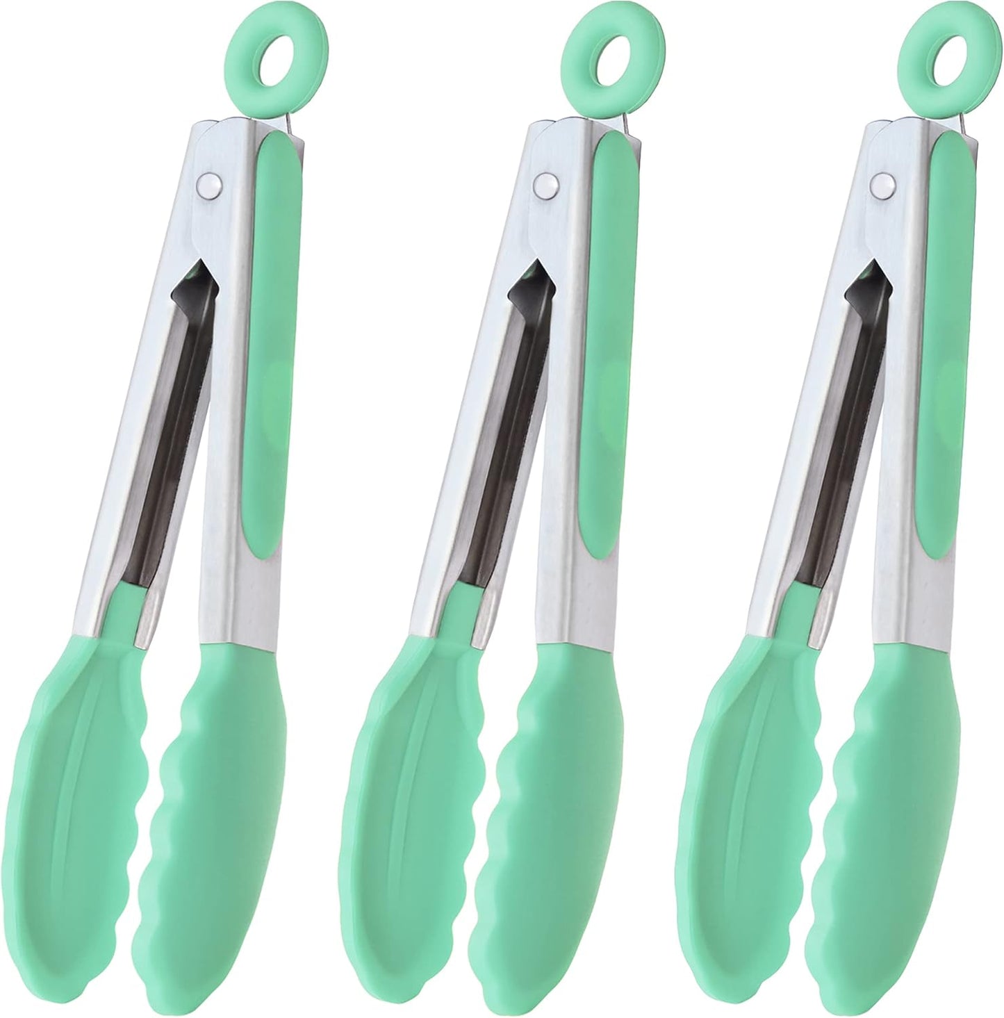 HINMAY Small Silicone Tongs 7-Inch Mini Serving Tongs, Set of 3 (Black Gray White)