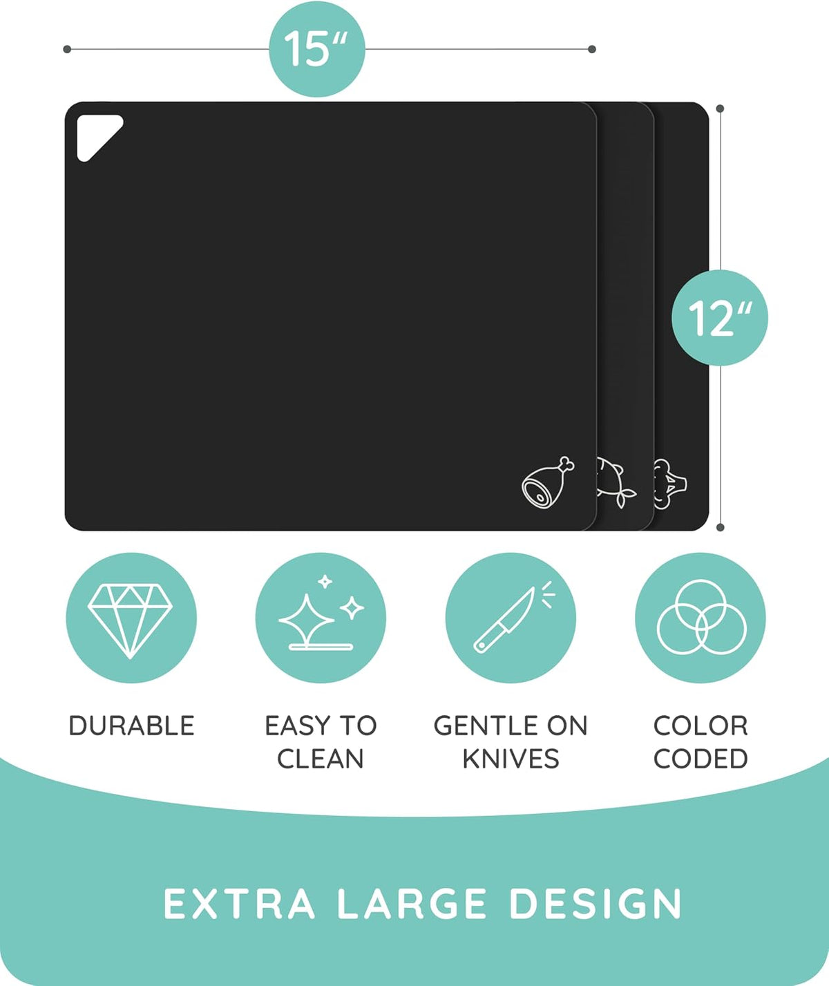 Cutting Boards for Kitchen, Plastic Cutting Board, Dishwasher Safe Cutting Boards with Juice Grooves for Meat, Veggies, Fruits, Easy Grip Handle, Serveware Accessories (Gray)