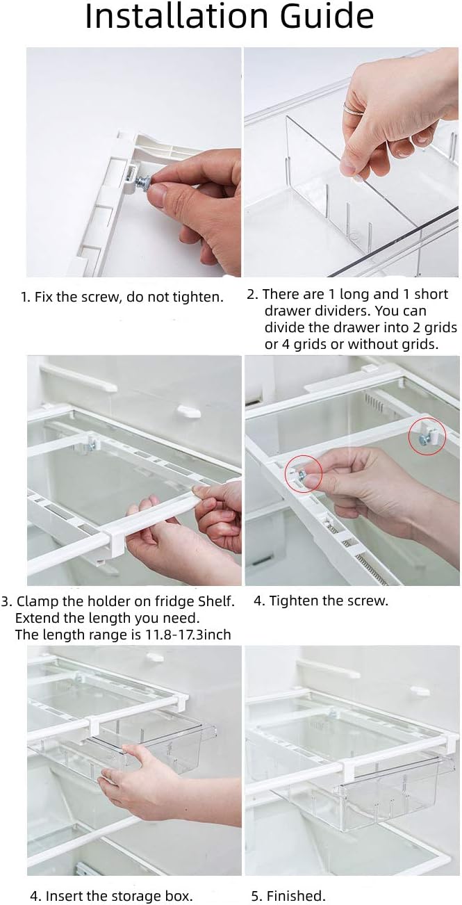 YekouMax Fridge Drawer Organizer, Refrigerator Organizer Bins, Pull Out with Handle, Shelf Holder Storage Box, Clear Container for Food, Drinks, Fit for Fridge Shelf Under 0.6" (1 Pack Medium)