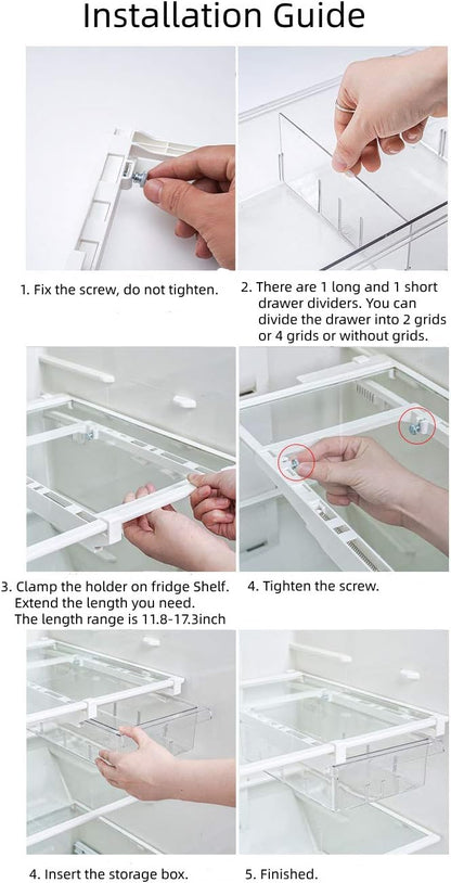 YekouMax Fridge Drawer Organizer, Refrigerator Organizer Bins, Pull Out with Handle, Shelf Holder Storage Box, Clear Container for Food, Drinks, Fit for Fridge Shelf Under 0.6" (1 Pack Medium)