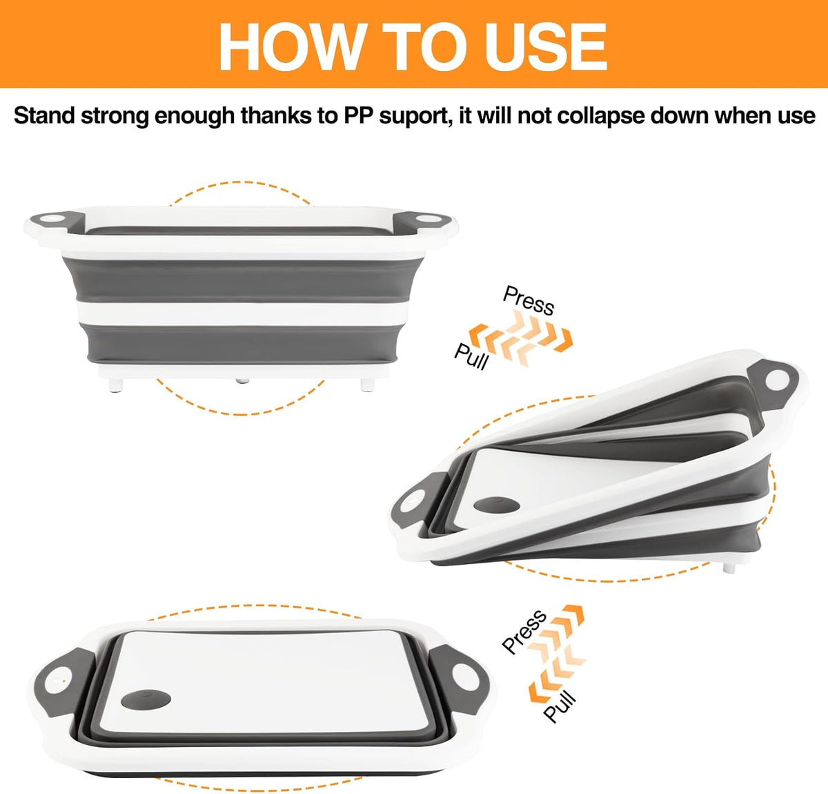Collapsible BBQ Prep Tub/Cutting Board 10L, Orange