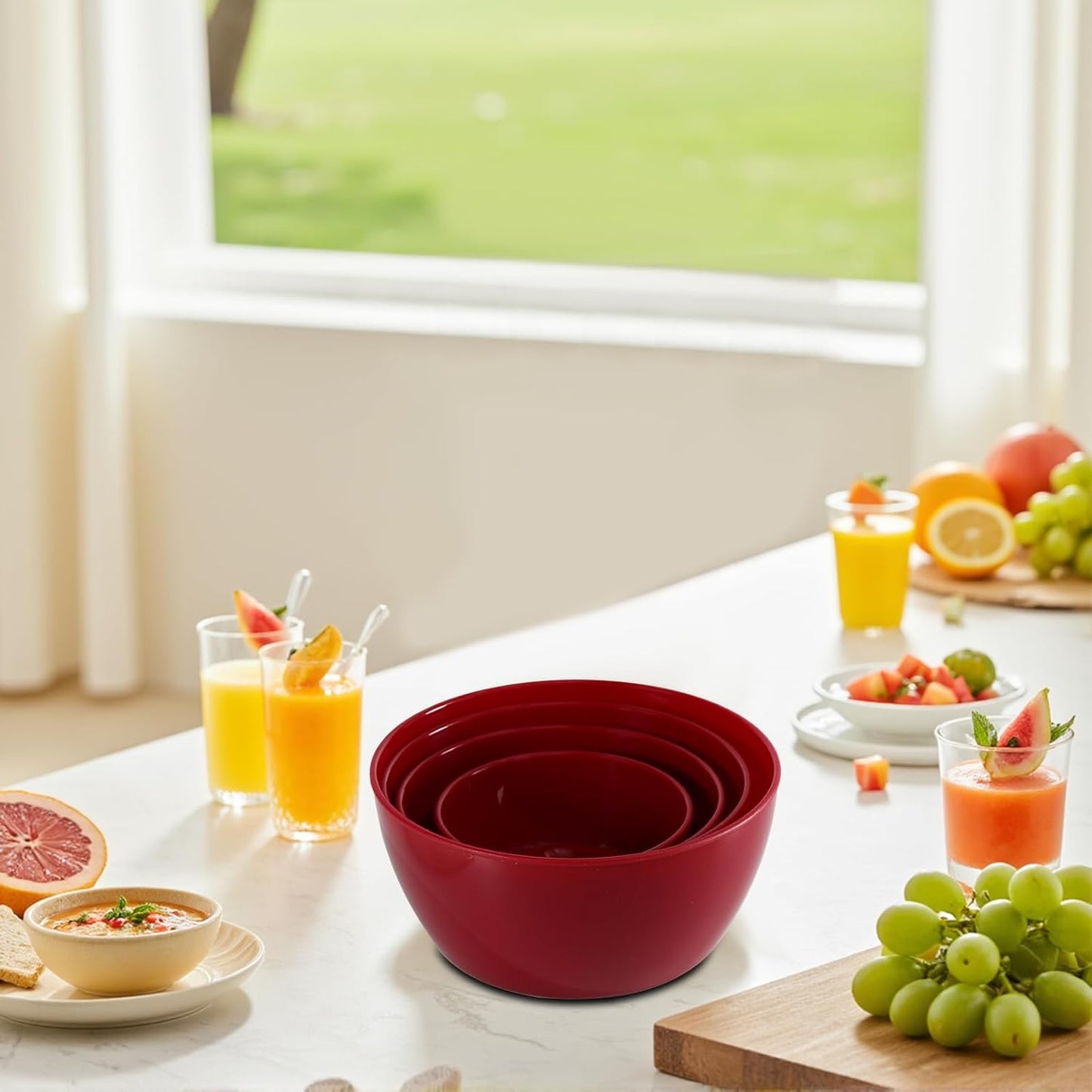 4-Piece Classic Plastic Prep Bowls with Lids, Nesting Plastic Small Mixing Bowl Set for Mixing, Baking, Prepping, Cooking and Serving Food, Microwave and Dishwasher Safe (Yellow)