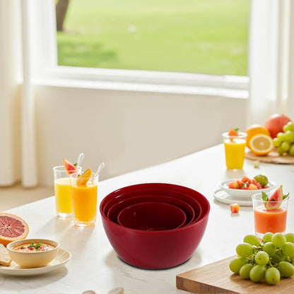 4-Piece Classic Plastic Prep Bowls with Lids, Nesting Plastic Small Mixing Bowl Set for Mixing, Baking, Prepping, Cooking and Serving Food, Microwave and Dishwasher Safe (Yellow)