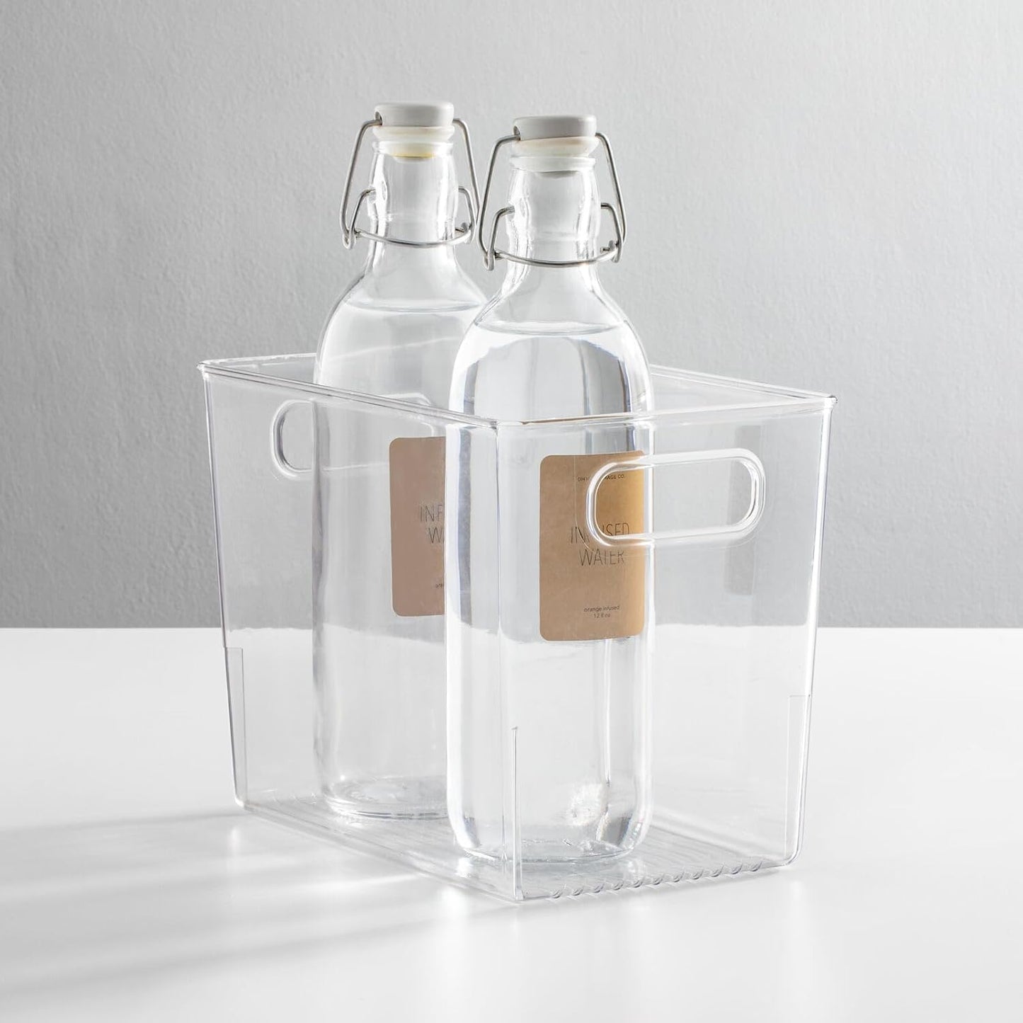 mDesign Plastic Storage Organizer Container Bin for Kitchen Organization in Pantry, Cabinet, Countertop Fridge, Refrigerator, and Freezer - Hold Food, Drink, or Snacks, Ligne Collection, 4 Pack, Clear