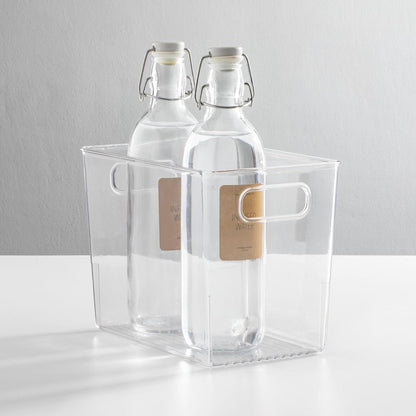 mDesign Plastic Storage Organizer Container Bin for Kitchen Organization in Pantry, Cabinet, Countertop Fridge, Refrigerator, and Freezer - Hold Food, Drink, or Snacks, Ligne Collection, 4 Pack, Clear