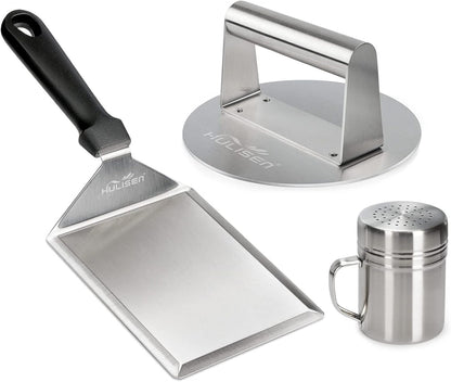 HULISEN Cheese Melting Dome & Smashed Burger Press, 6.2" Grill Press with 9" Basting Cover, Stainless Steel Burger Smasher, Griddle Accessories Kit for Flat Top Grill Cooking Indoor/Outdoor