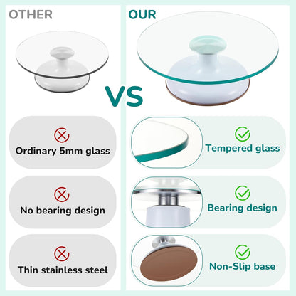 Willinglong 6 Pcs 12 Inch Glass Cake Turntable for Decorating Rotating