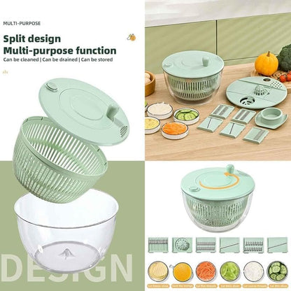 Ceruaxb Salad Spinner Chopper Large with 5 Blades Slicer, Vegetables Fruits Wash Bowl, Lettuce Spinner and Dryer, Egg Yolk Strainer Slicer Shredder for Kitchen Colander, 5.3 Qt, Green