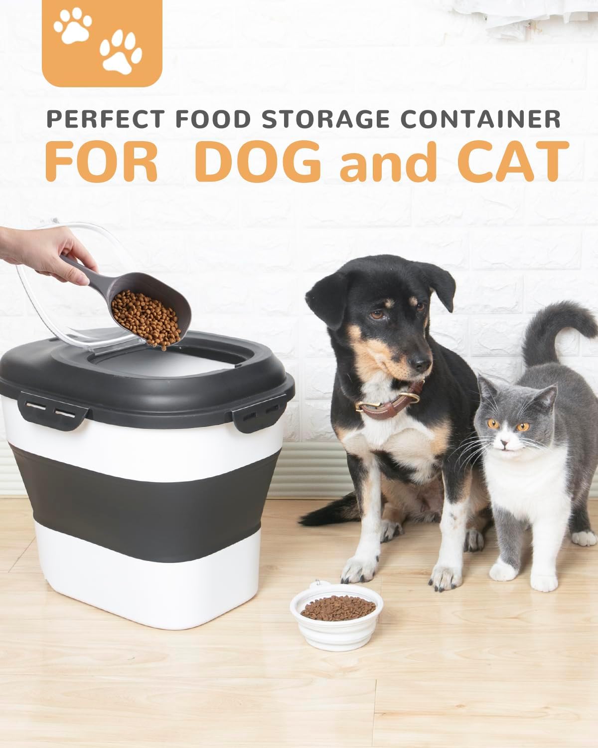 30-35 Lbs Dog Food Storage Container Collapsible Dog Food Container with Airtight Lids, Wheels, Scoop and 2pcs Food Storage Containers, Large Pet food storage for Dog, Cat