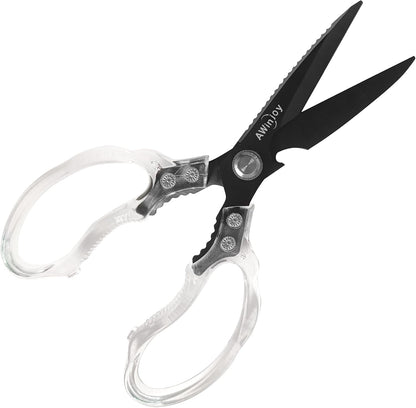 AWinjoy Heavy Duty Sharp Kitchen Scissors, Dishwasher Safe, Cooking Shears for Meat, Chicken, Fish, Poultry, Herb, Bread (Silver)