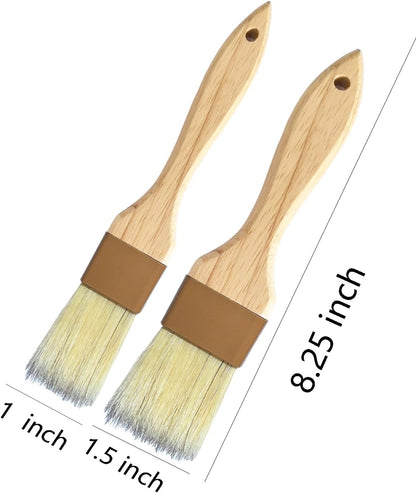 Natural Boar Bristle Pastry Brush,Heat Resistant Basting Brush for Cooking, BBQ, Baking, Food Grade Wooden Handle Oil Brush for Egg Wash, Butter,Marinade, Sauce, Dishwasher Safe(1",1.5",3PC)