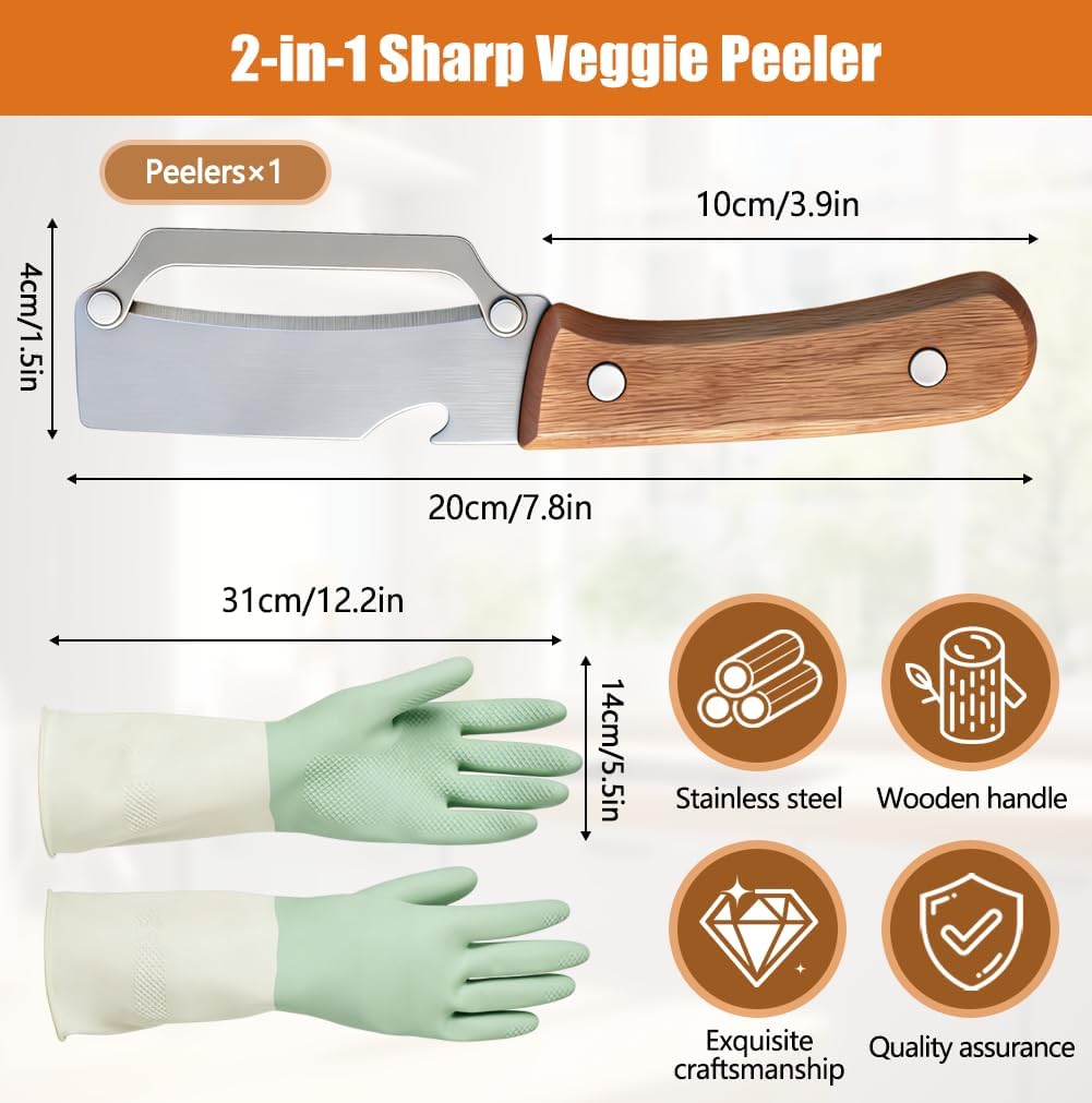 Multi-Functional Vegetable Peeler for Kitchen, Stainless Steel Vegetable and Fruit Peeler with Wooden Handle and Bottle Opener, Peelers for Kitchen, for Fruit Pumpkin Papaya Potato Carrot Apple