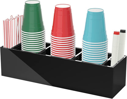 Double Cup Holder with Marker Slot, Party Cup Dispenser Acrylic Cup Organizer Mark Your Cup and Drink Up Caddy Modern Bar Counter Decor, Clear