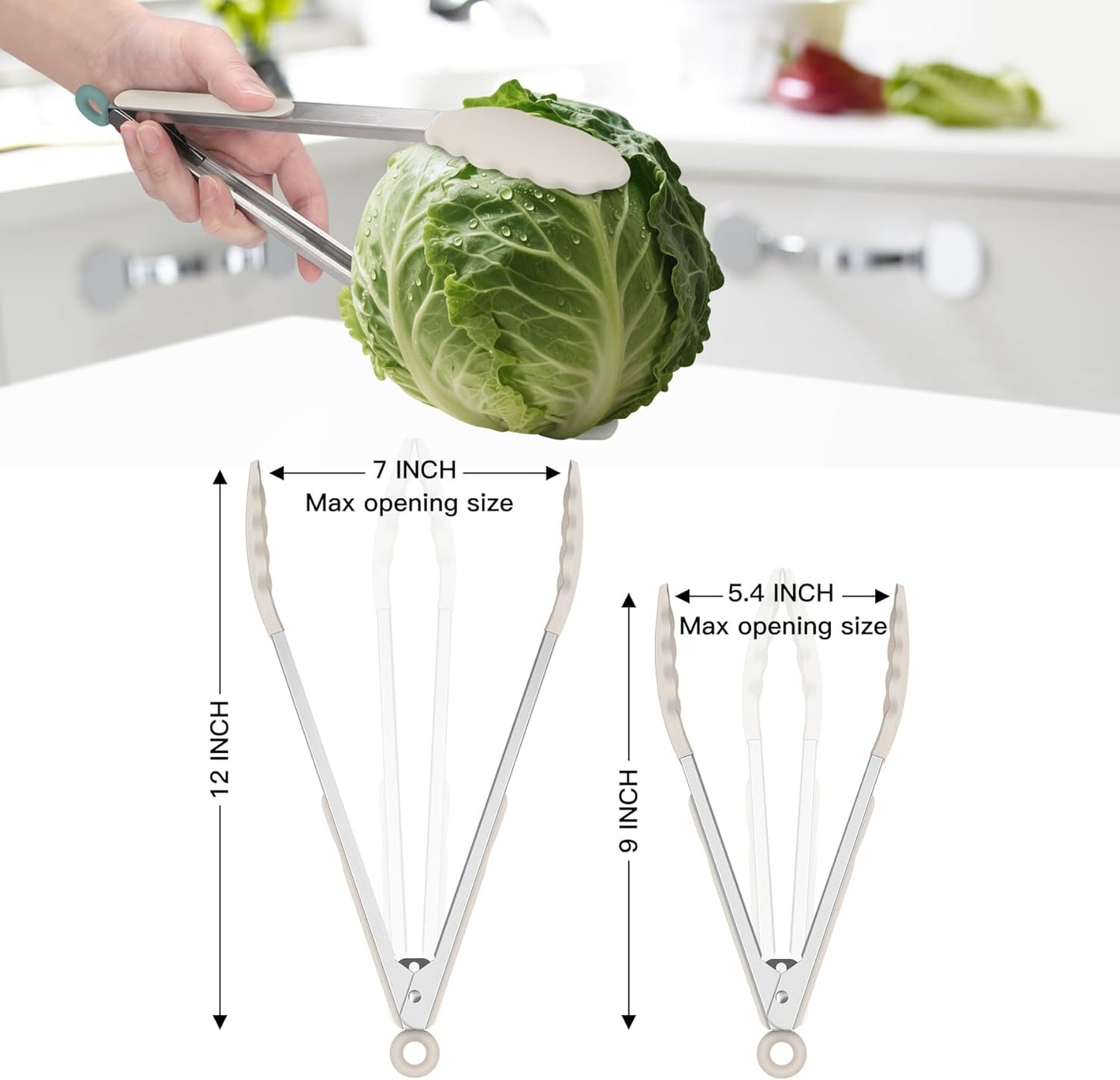 HOTEC Premium Stainless Steel Locking Kitchen Tongs with Silicon Tips, Set of 2-9" and 12"